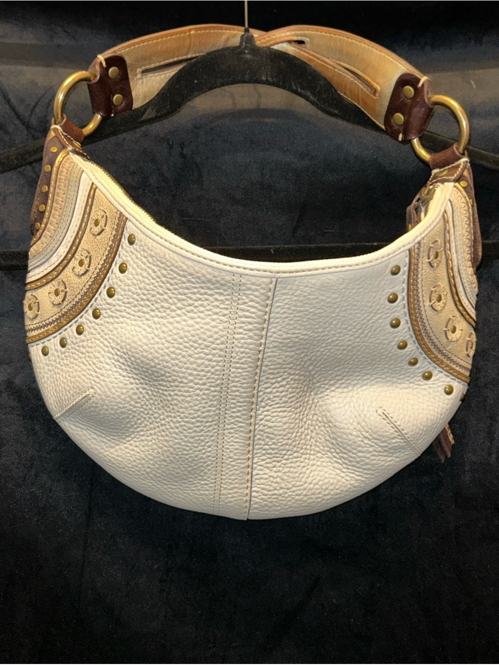 Vintage COACH Ivory Leather Hobo Bag with Metallic Accents
